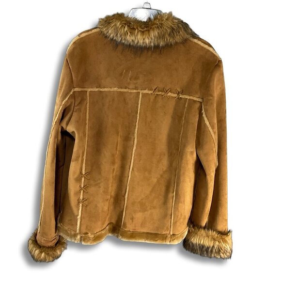 VTG RP Sport Regent Park Jacket Y2K Womens‎ L Cognac Faux Suede Fur Boho Western - Picture 6 of 12